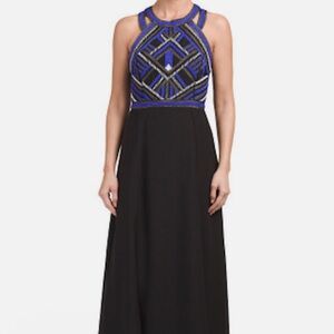 Parker Black and Blue Halter Maxi Gown